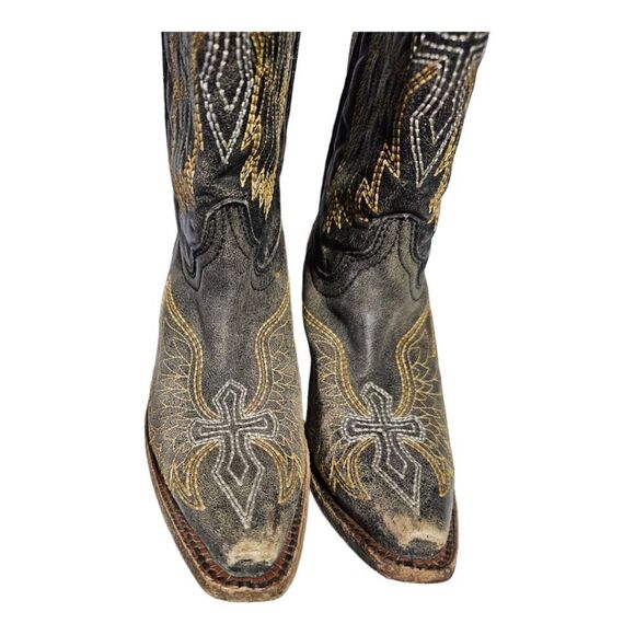 CORRAL Teens Western Pull On Brown Leather Embroidered Boots - Size 4 - Picture 5 of 13